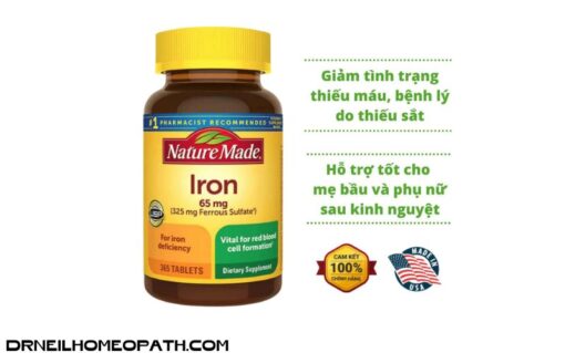 Viên Uống Bổ Sung Sắt, Ngừa Thiếu Máu Nature Made Iron 65mg