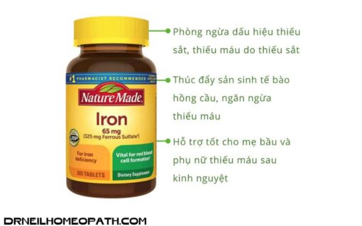 Viên Uống Bổ Sung Sắt, Ngừa Thiếu Máu Nature Made Iron 65mg